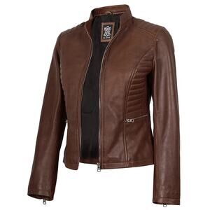 Decrum Genuine Leather Rachel Women Cognac Jacket With Removable Hood -  M